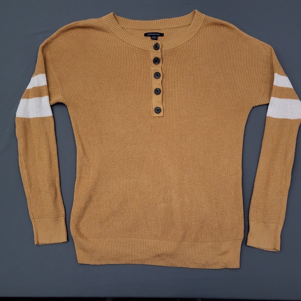 American Eagle Sweater Womens Small Orange Henley Button Front Knit Long Sleeve